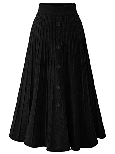 ebossy Women's Elegant Button Front A-Line Swing Flared Midi Long Knitted Sweater Skirt