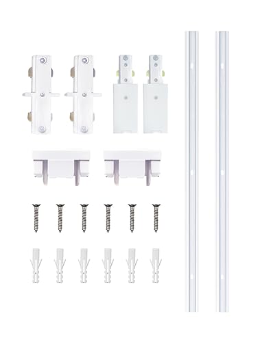 Image of White Aluminum Alloy Shell H Type Track Lighting Rails, 4PCS H Track Lighting Rails Kit 120V Single Circuit 3-Wire 6.5 FT (3.28FT*2) with Extra I Connector Wall Anchors for H Track Lighting Heads
