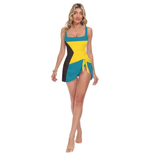 Maillot de bain contrôle du ventre une pièce turquoise motif Bahamas confort