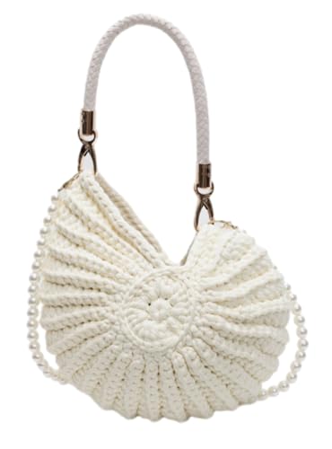 Handwoven Seashell Bag for Women Crochet Beach Bag Boho Clutch with Pearl Strap Leather Handle Unique Design 2025