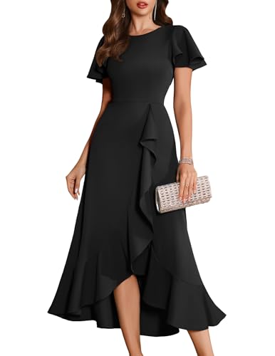 Image of BeryLove Women Formal Party Dress Flutter Short Sleeve Wedding Cocktail Long Evening Dress