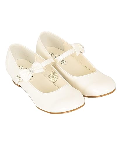 Girls' High Heel Patent Mary Jane Dress Shoes with Ankle Strap & Bow - Ideal for Weddings, Communion, Confirmation Events2