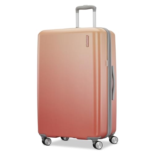 Image of American Tourister Moonlight II Hardside Expandable Luggage with Spinner Wheels, Ombre Peach, Large Checked Suitcase 28-Inch