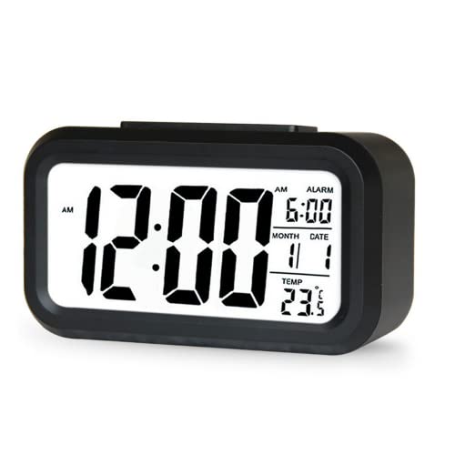LYTGTOP Réveil numérique à LED pour enfants avec affichage de la température, réveil alimenté par piles avec affichage de la date, modules snooze - Réveil de voyage pour enfants et adultes - Noir Cover