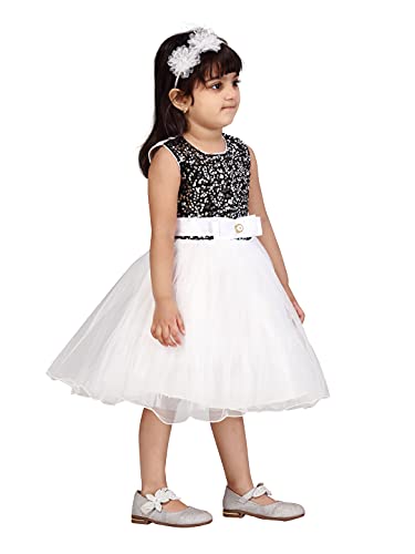 Image of MUHURATAM Baby-Girl's Net Fit and Flare Knee-Length Dress (FK-1001 White 18)