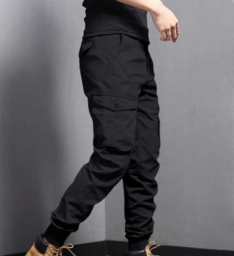 Men's Solid Color Casual Work Pants, Solid Color Outdoor Pocket Splicing Sports Pants3