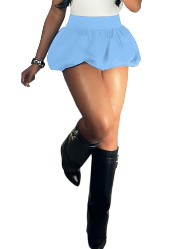 Women's Bubble Mini Skirts High Waist Y2K Ruffle Hem A-Line Pleated Balloon Puffy Skirt