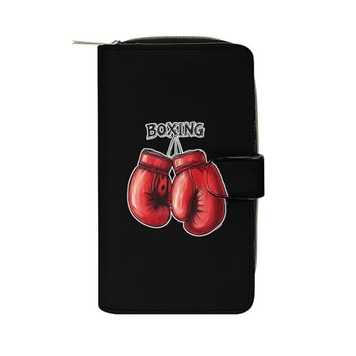 Funny Boxing Women's Long Wallets Leather Card Holder Purse Zippered Buckle Clutch Handbag