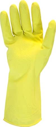 The Safety Zone GRFY-XL-1C Flock Lined 18 Mil Latex Rubber Gloves, X-Large, Yellow, 12 Pair Individually Bagged (Pack of 120)