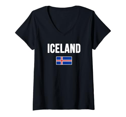 Womens Iceland Flag Nordic Heritage Reykjavik Icelandic Pride V-Neck T-Shirt