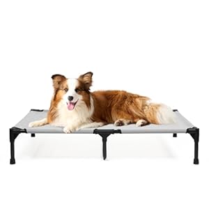 Elevated Dog Cots Beds for Large Dogs, Raised Outdoor Dog Bed with Frame, Lifted Pet Hammock Beds with Breathable Mesh, Non Slip, Easy to Clean, Grey