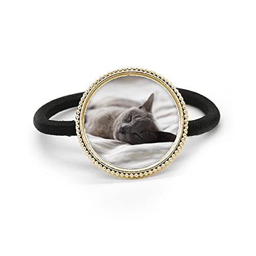 Chouchou chat gris en métal argenté avec élastique pour cheveux