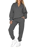 Features: This athleisure women tracksuit sets designed a long sleeves quarter zipper hoodie sweatshirt with a joggers pants. Both are designed in simply solid color and basic design, and they will never go out of date Womens pullover sweatshirt feat...