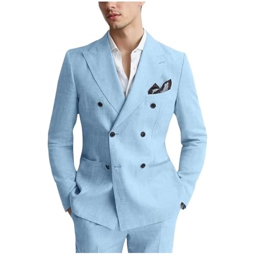 Men's Linen 2-Piece Suit - Slim Fit Double Breasted Tuxedo for Wedding & Formal Events3