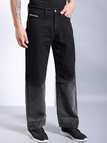 Image of The Indian Garage Co Men Baggy Solid Mid-Rise Stretchable Jeans