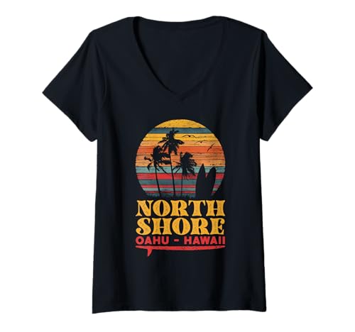 Mujer Vintage North Shore Oahu Hawaii Sunset Surf - Wave Riders Camiseta Cuello V