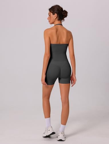 Image of ABOCIW Workout Sets for Women 2 Piece seamless Halter Sports Bra Scrunch Butt Impact Shorts Gym Yoga Outfits