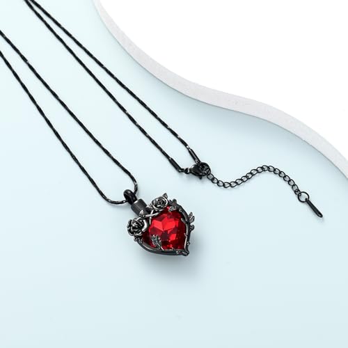 Cremation Urn Necklace for Ashes Cremation Jewelry Rose Flower with Heart Crystal Urn Pendant Keepsake Memorial Jewelry for Women Girls4