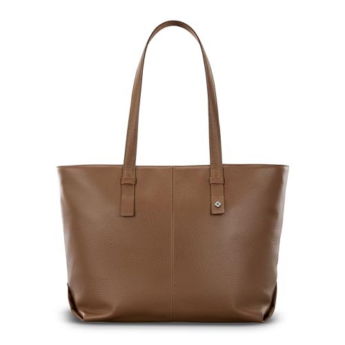 Samsonite Mobile Solutions 2 Leather Tote, Stylish Women’s Laptop and Work Bag with StackIt Strap, Padded Laptop Sleeve, Interior Organizer & Protective Feet, Soft Pebbled Leather - Cognac - image 2