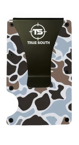 True South RFID Blocking Slim Metal Wallet with Money Clip | Minimalist Alumium Card Holder - Camouflage Front Pocket EDC Wallet for Men, Gift for Him