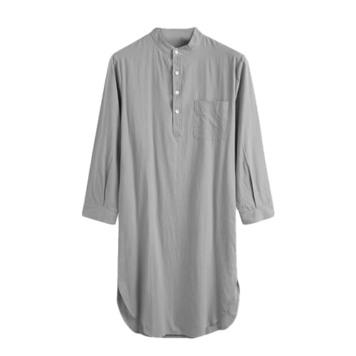 Men's Nightshirt Big&Tall V Neck Long Sleeve Pajama Shirt Mid-Length Nightgown Gown Night Sleep Shirts