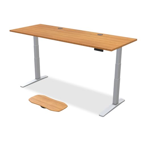 Image of UPLIFTDESK Bamboo (80 x 30 inch) Standing Desk 2-Leg V3 Adjustable Stand Up C-Frame (Gray), Advanced Keypad, Wire Grommets, Wire Tray, Rocker Board
