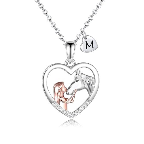 Kraven - Kraven Collier Fille et Cheval pour Femme Fille Lettres Initiales Coeur Pendentif Collier Cadeaux de Amoureux des Chevaux et Fille Chaîne Bijoux (M)