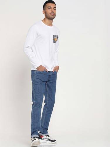 Image of Bewakoof Men Typography Regular Fit Full Sleeve Round Neck Pure Cotton T-Shirt