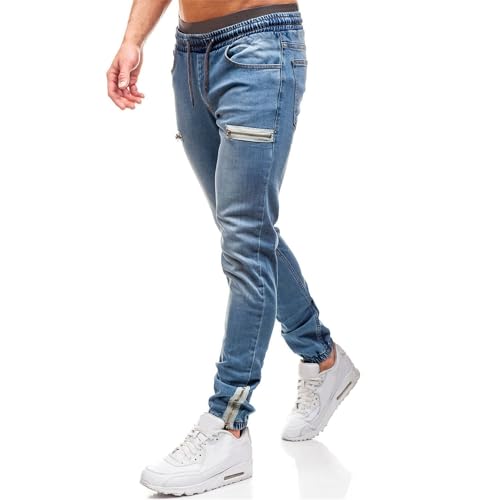 Slim Fit Jeans for Men Elastic Waist Jeans for Men Moto Biker Jean Slim Fit Denim Pants Men's Drawstring Jean4