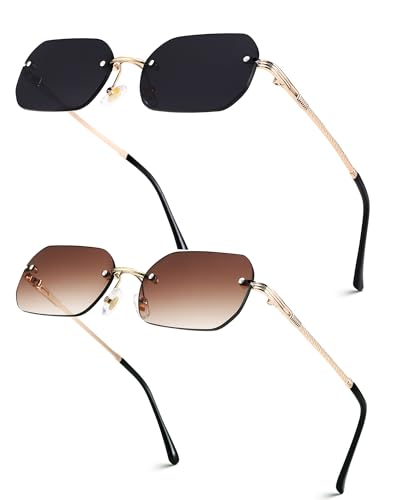 Pro Acme Rimless Rectangle Sunglasses for Men Women Hexagon Frameless y2k Glasses Shade