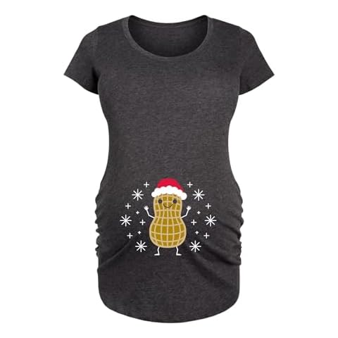 Bloom Maternity - Christmas Peanut - Maternity Scoop Neck T-Shirt - Size Medium Heather Charcoal Cover