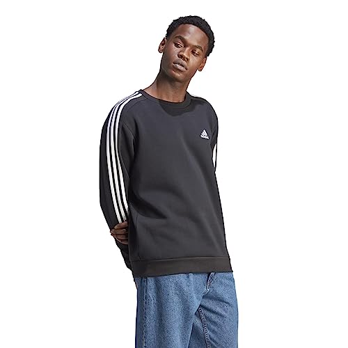 adidas Men's Essentials Fleece 3-Stripes Sweatshirt, Black, X-Large