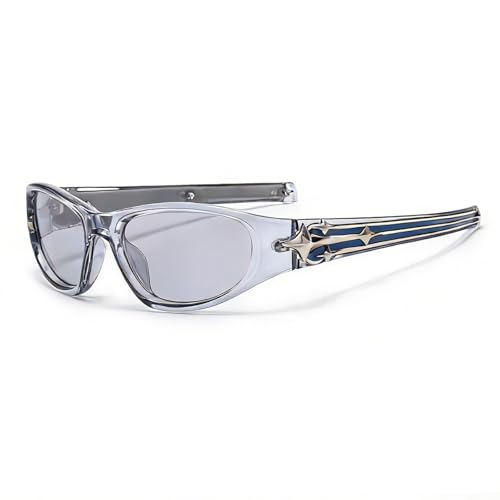 SUNBSR Fashion Y2k Sunglasses for Women Men 2026 Vintage Wrap Around Sun Glasses Punk Sport Shades UV Protection (Clear Grey/Clear Grey)