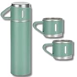 Kit garrafa térmica com 3 xícaras inox 500ml bebidas quente e fria (