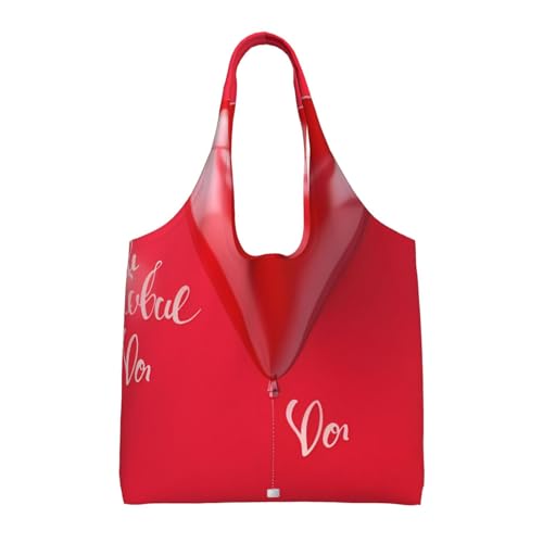 (Romantic Heart Balloon) Large Tote Shoulder Bag Fashion Canvas Handbag Reusable Shopping Bag Travel Bag For Women