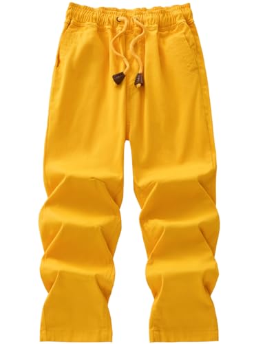 Boys' Solid Color Drawstring Elastic Waist Chino Pants (US, Numeric, 6, Regular, Yellow)