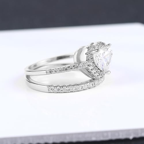 Wedding Ring for Women Two-in-One Love Heart Cubic Zirconia Ring Set 18K White/Rose Gold Plated Engagement Band Set Bridal Promise Wedding Stackable Band Size 5-103