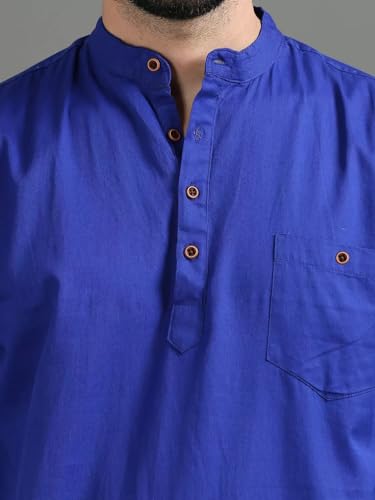 Image of DEEMOON Men's Cotton Blend Full Sleeve Short Kurta with Mandarin Collar Crafted from a Premium Cotton Blend