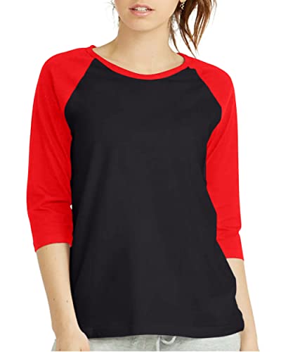 La mejor comparación de Playeras Bicolor comprados en linea. 42 playera de béisbol de manga 3/4 para mujer, playera de manga corta raglán, Negro / Rojo, Large