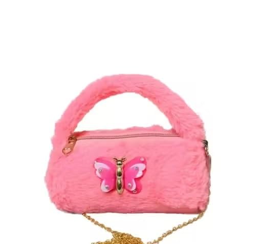 Cute Dholki Fur Bag for Baby Girls – Soft Fabric Mini Handbag with 1 Compartment