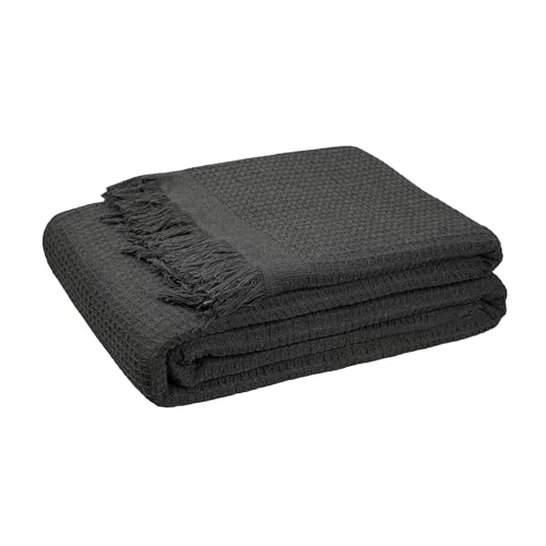 Etrexonline Colcha Multiusos 130x180 cm - Plaid Sofá, Manta Foulard, Cubre Cama y Cubresofá, Jarapa Suave, Decorativa y Práctica, Poliéster Antiarrugas, Todo Año, Color Negro