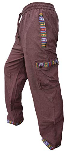 Pantalon cargo en coton marron Gheri pour homme taille XL avec bordures