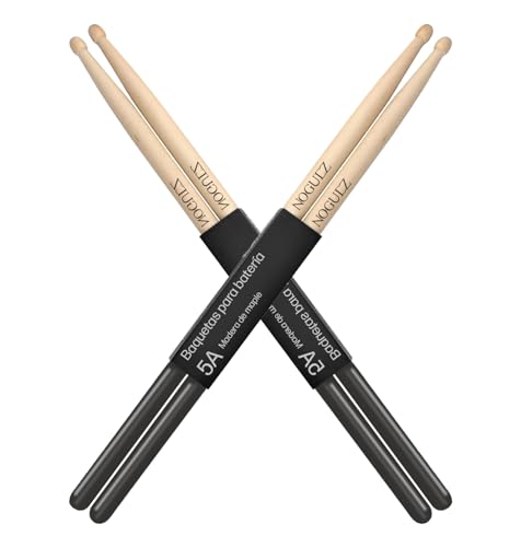 De Percusión, Musical Instruments Noguez. Baquetas 5A para Batería, 4 Piezas Antideslizantes, Baquetas Profesionales de Madera de Maple, Baquetas para Batería Eléctrica, Drum Sticks.