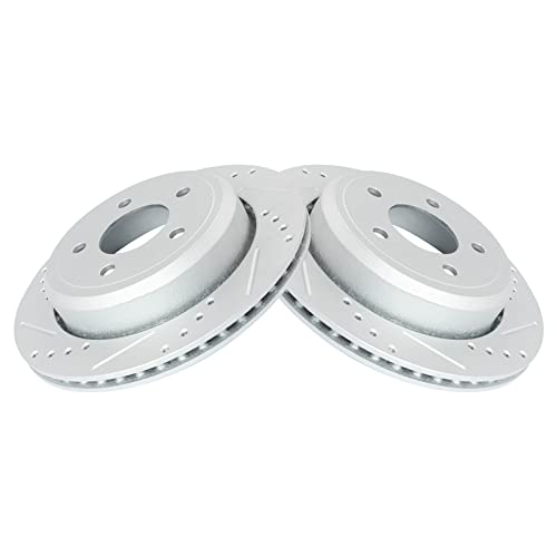 Image of TRQ Performance Rear Brake Pad and Rotor Set Ceramic Drilled Slotted G Coated Rotors Compatible with 2005-2011 Ford Crown Victoria 2005-2011 Mercury Grand Marquis