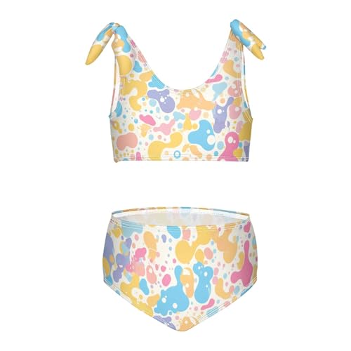 Hand Drawing Camouflage Wavy Girl Two Piecing Kids Bikini Set Quick-Dry Swimsuit Swimming Suits Adjustable Shoulder Strap