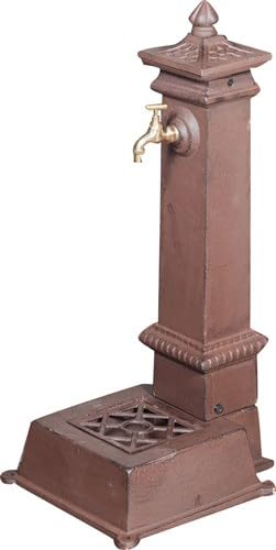 BISCOTTINI Fuente de jardín de columna 77 x 37 x 30 cm - Fuente de hierro fundido acabado envejecido - Fuente de suelo exterior - Fuente de jardín con rejilla de drenaje