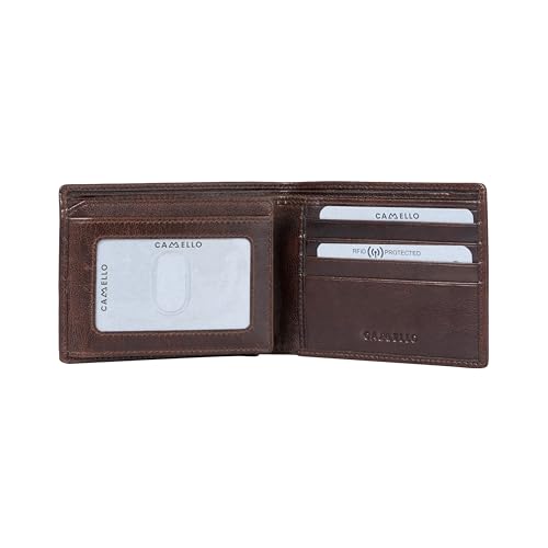 CAMELLO Bi-Fold Wallet, Premium Crunch Leather, 3 Slip Pockets, 11 Card Slots, 1 ID Slot, 2 Bill Compartments (Brown)4
