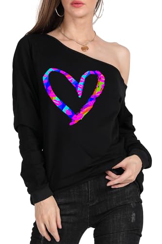 Image of MAGICMK Woman's Sweatershirt Lips Print Causal Blouse Off The Shoulder Long Sleeve Loose Slouchy Pullover Plus Size Tops