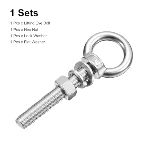 Image of uxcell Lifting Eye Bolt, 1 Set M14 x 100mm Eye Bolt with Nut Washer 304 Stainless Steel Shoulder Lifting Ring Eye Bolt for Hanging Item