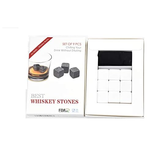 Windfulogo 9 Piece White Jade Ice Cubes Whiskey Stones Set Chilling Rocks Wine Chiller Reusable with Ice Tongs for Whiskey Wine Cover